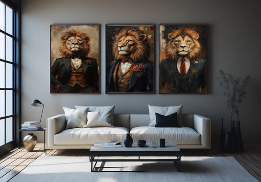 Regal Lion in Suit Canvas Print: Anthropomorphic Animal Art