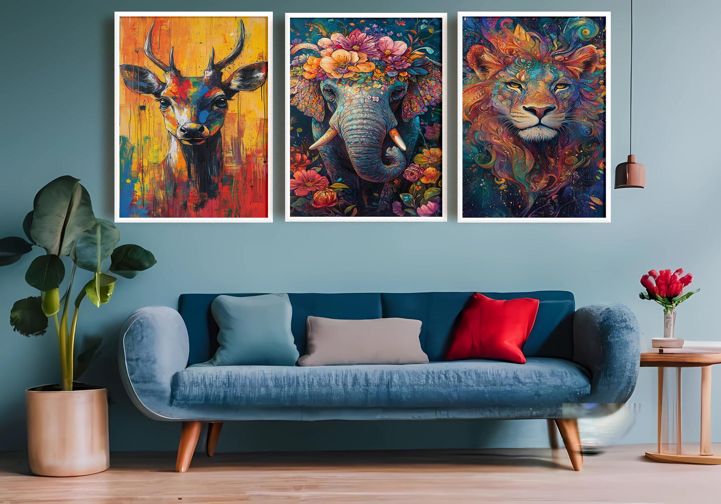Abstract Animal Prints Set: Boho Elephant, Lion, Deer