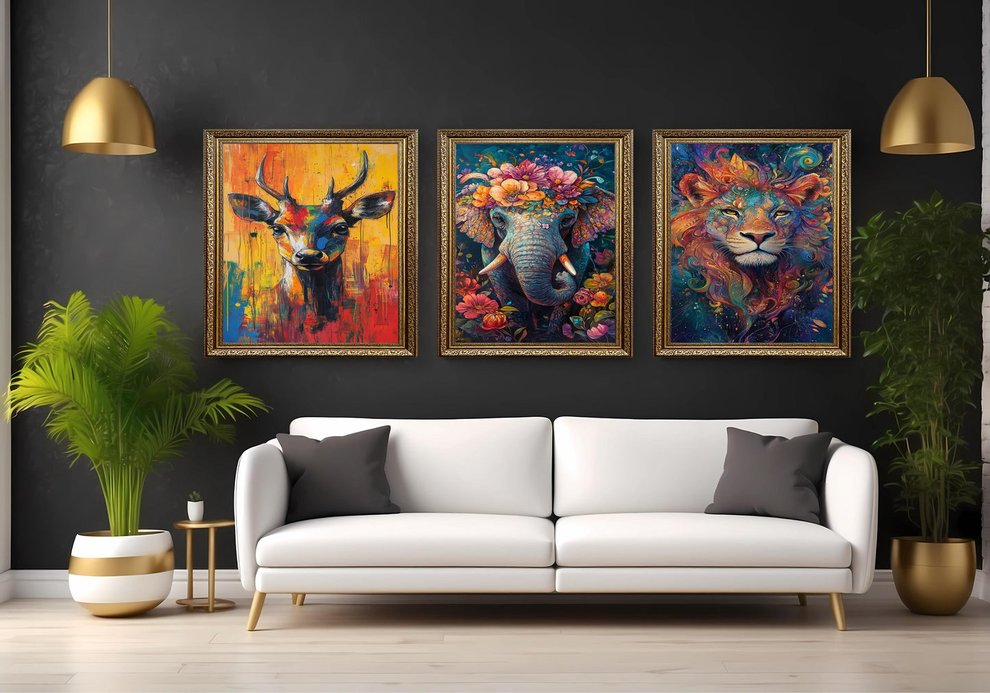 Abstract Animal Prints Set: Boho Elephant, Lion, Deer