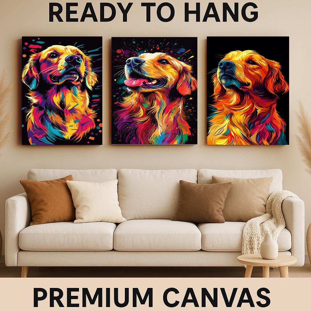 Golden Retriever Pop Art Canvas Print Set: Modern Dog Lover Decor