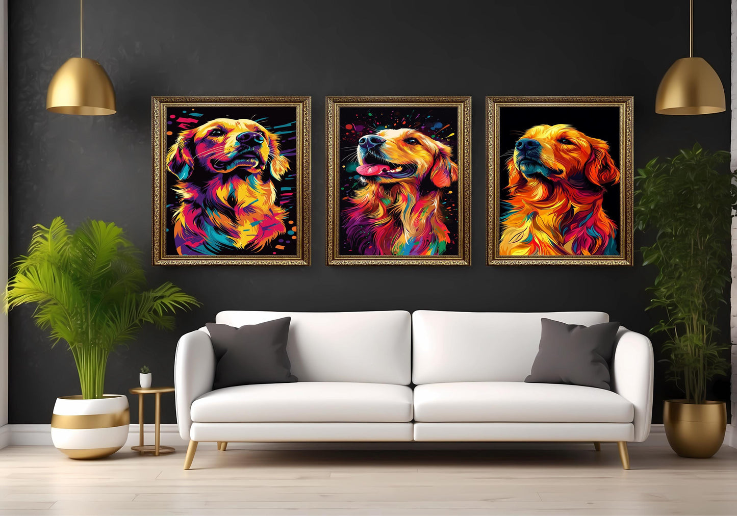 Golden Retriever Pop Art Canvas Print Set: Modern Dog Lover Decor