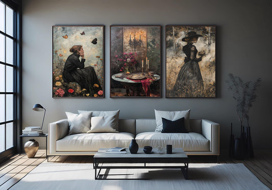 Dark Academia Art Set: Gothic Women, Candles & Florals