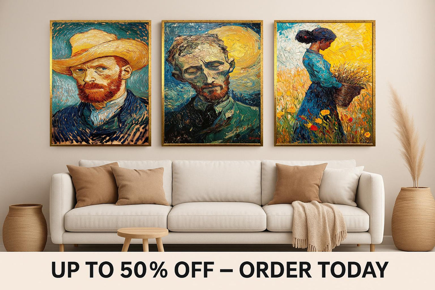 Van Gogh Style Art Prints: Post-Impressionist Field & Portrait Set