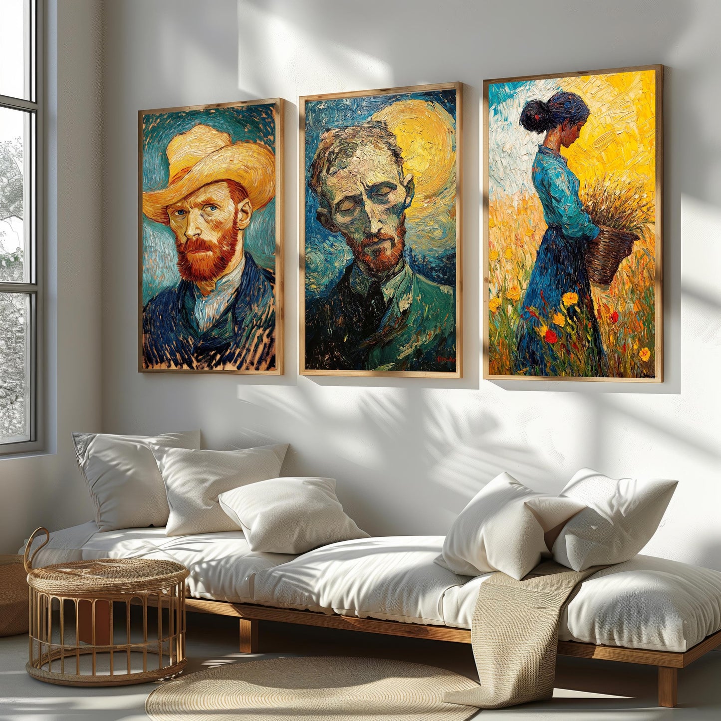 Van Gogh Style Art Prints: Post-Impressionist Field & Portrait Set