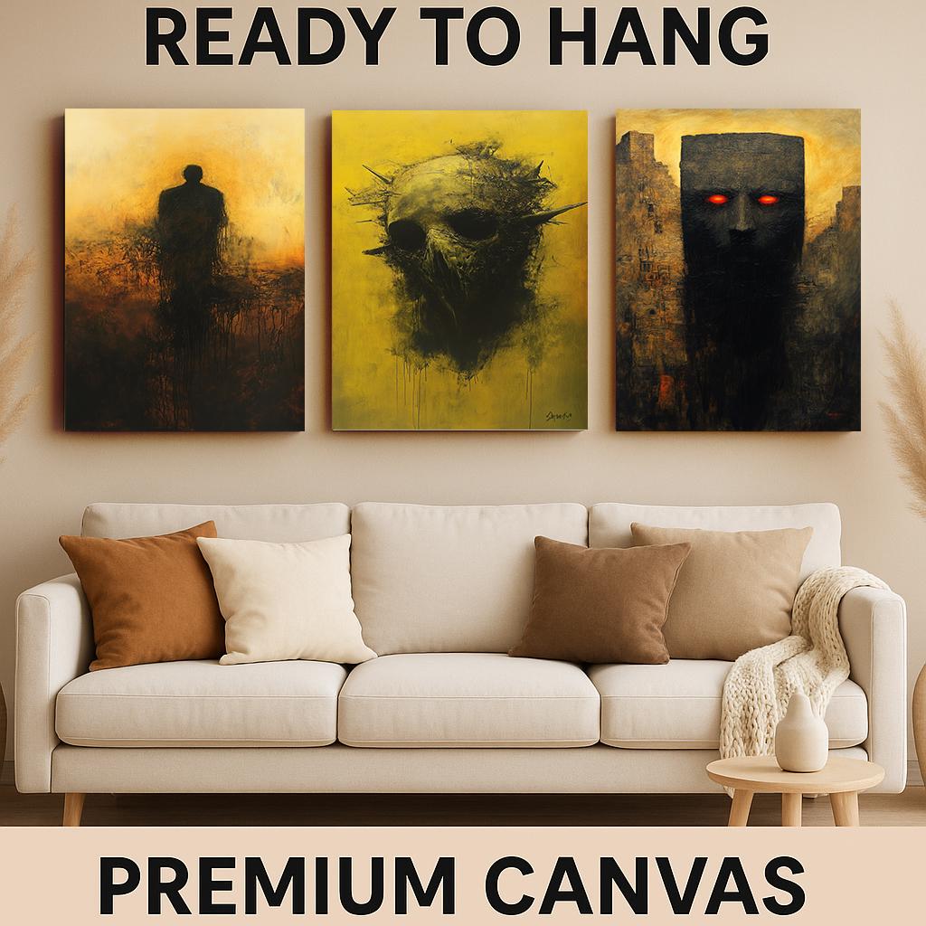 Gothic Skull Canvas Art Set: Surreal Horror Decor