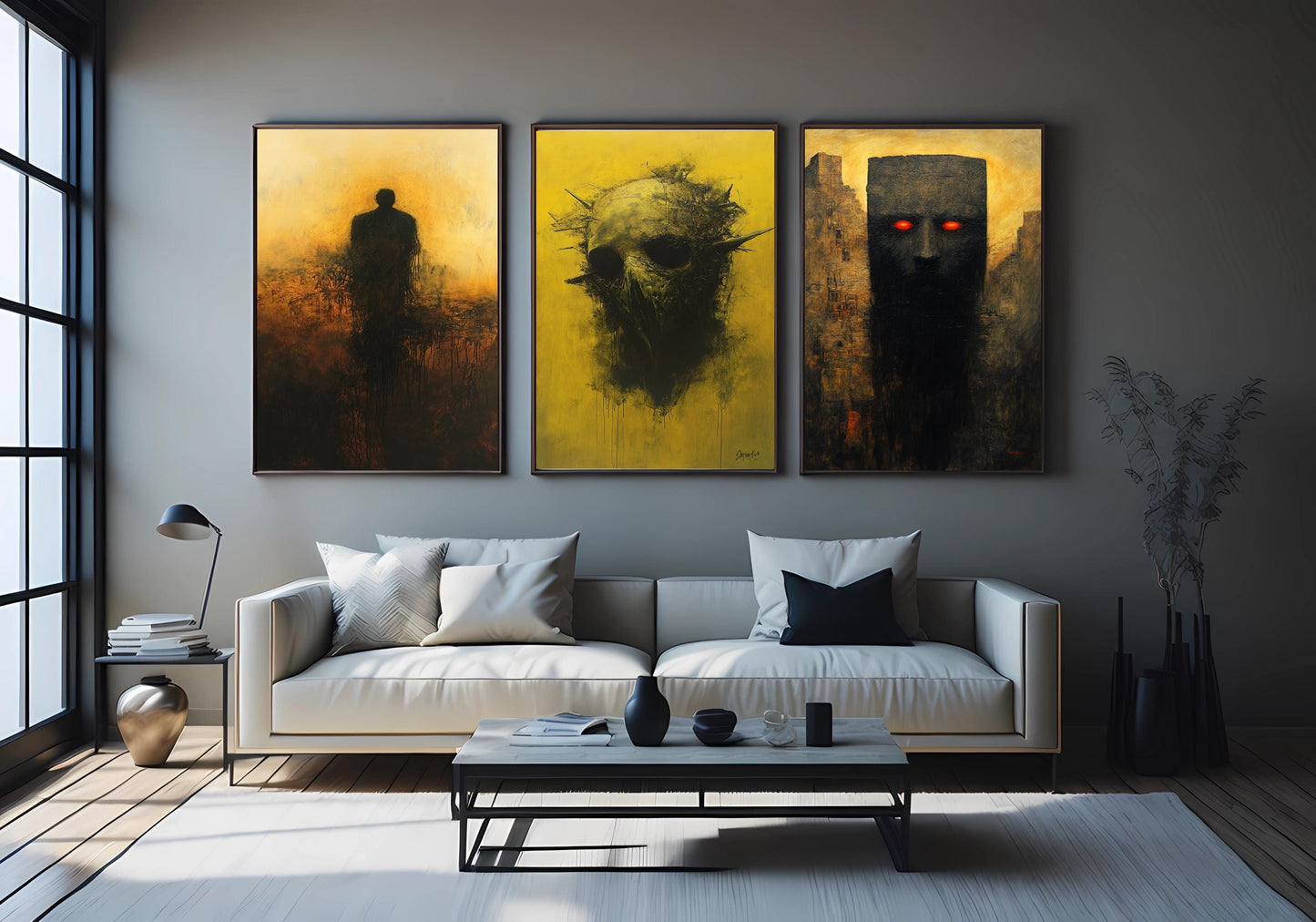 Gothic Skull Canvas Art Set: Surreal Horror Decor