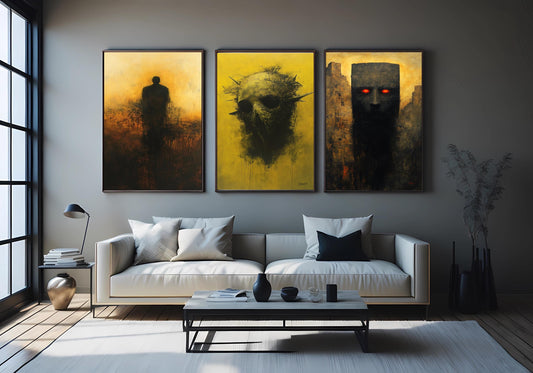 Gothic Skull Canvas Art Set: Surreal Horror Decor