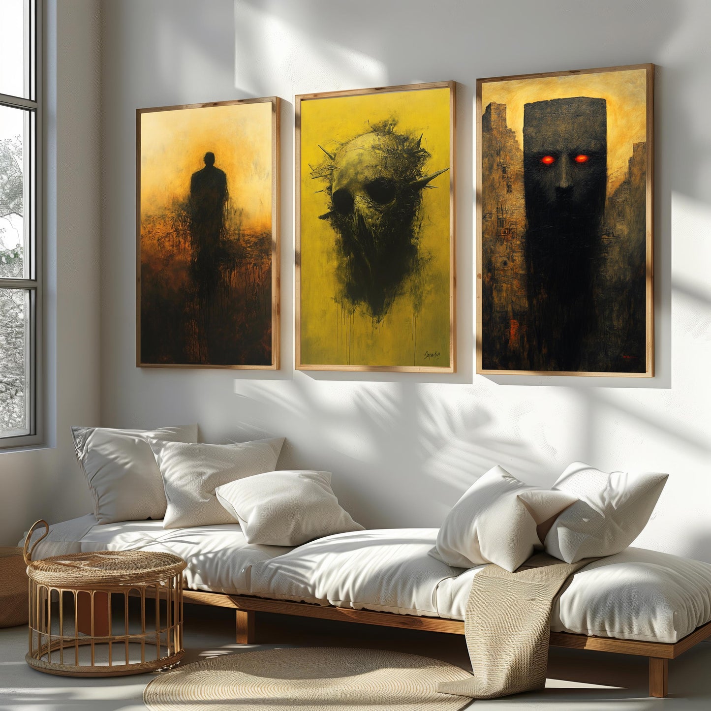 Gothic Skull Canvas Art Set: Surreal Horror Decor