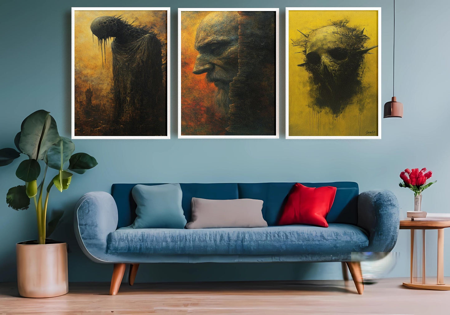 Dark Gothic Surreal Wall Art Set: Elder, Skull, Hooded Figure