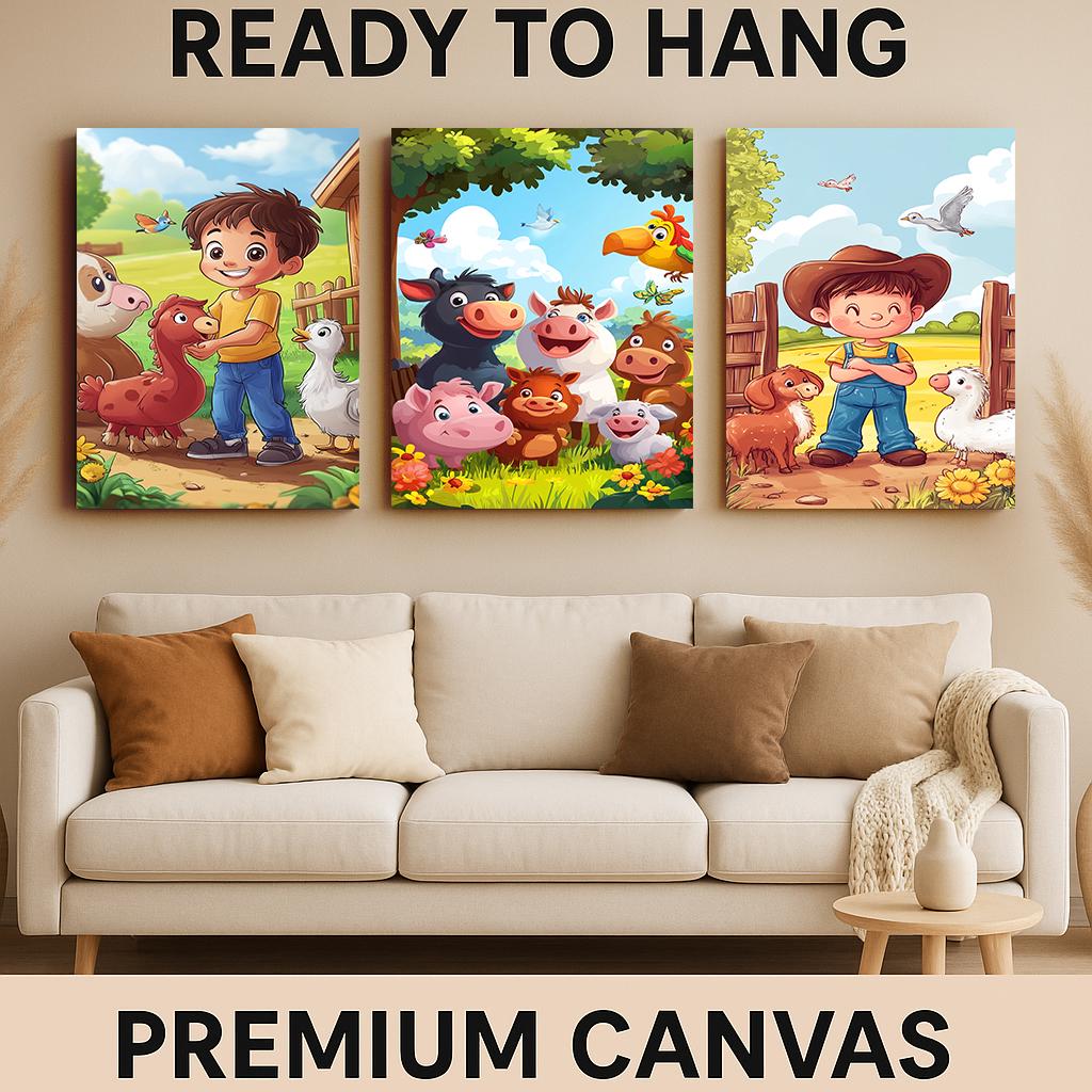 Farm Animal Nursery Prints: Cartoon Farmers, Kids Room Decor