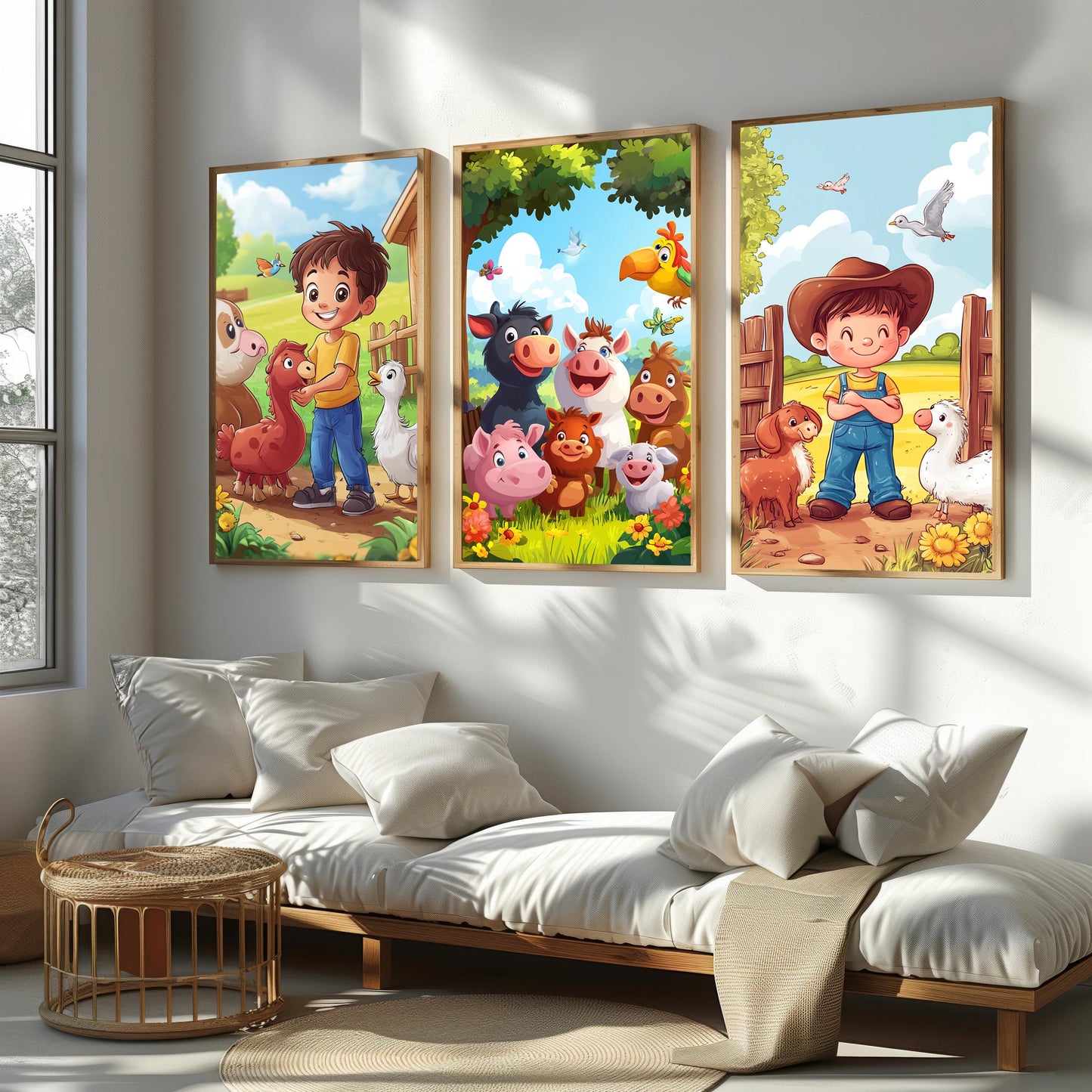 Farm Animal Nursery Prints: Cartoon Farmers, Kids Room Decor