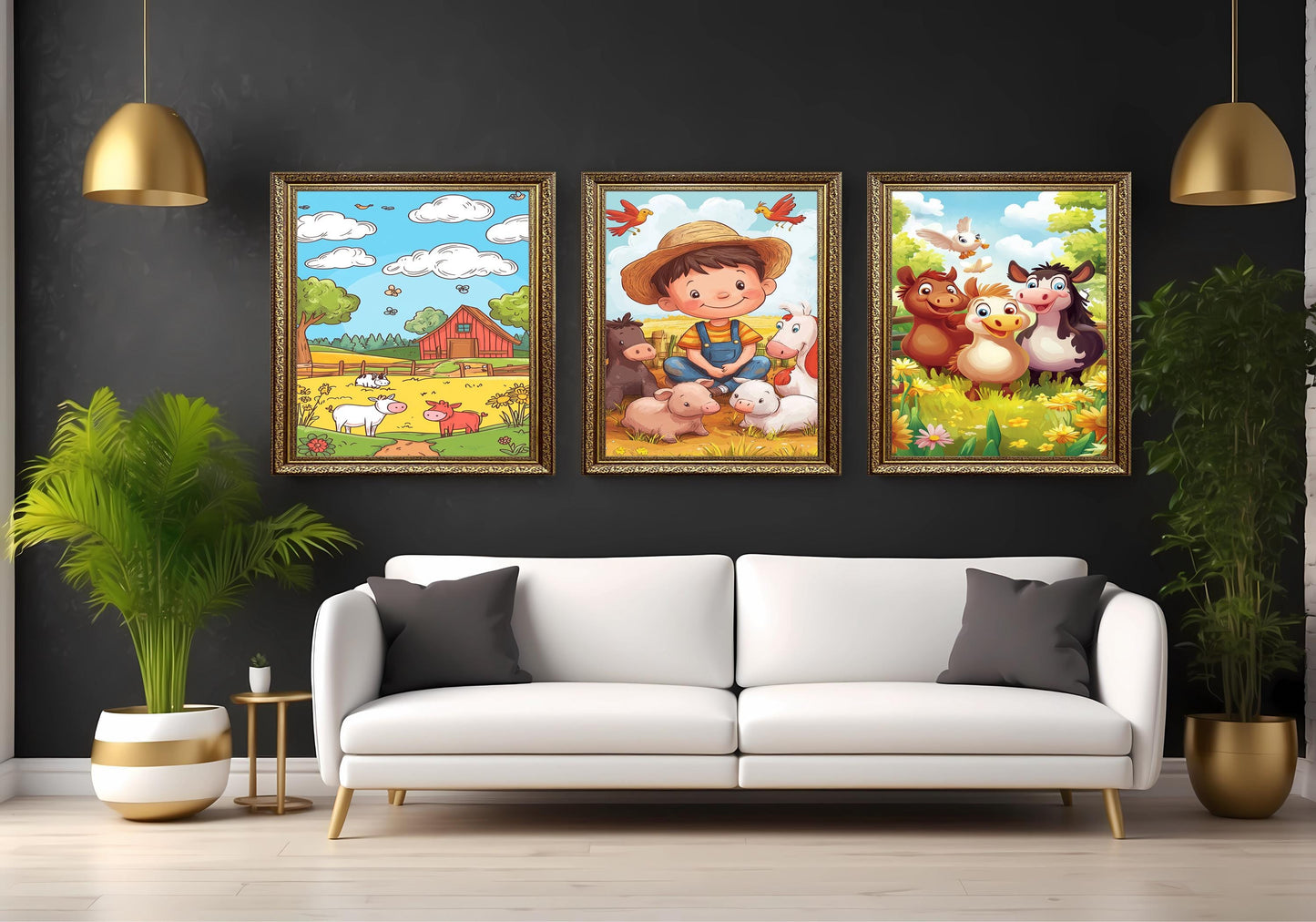 Farm Animal Nursery Prints: Cartoon Barnyard Wall Art Set