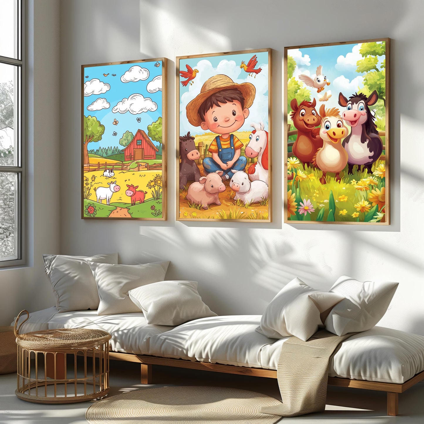 Farm Animal Nursery Prints: Cartoon Barnyard Wall Art Set