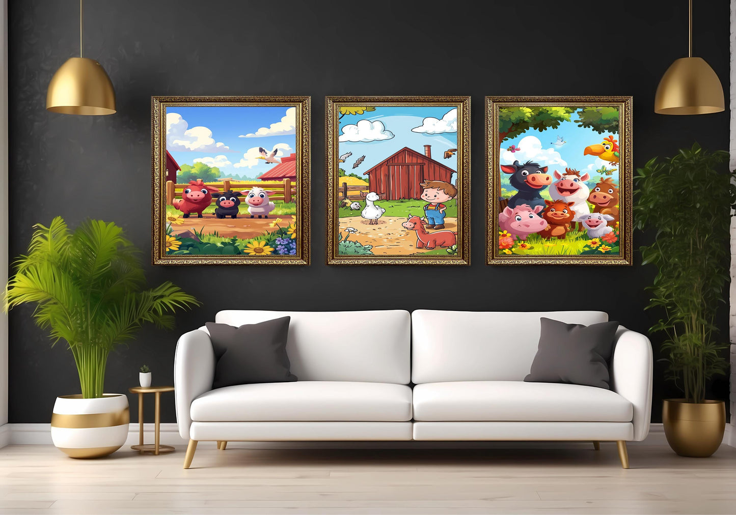 Farm Animal Nursery Prints: Cartoon Barnyard Animals & Boy Farmer