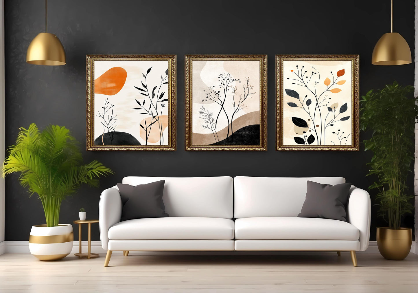 Botanical Wall Art Prints Set: Beige Abstract Plant Decor