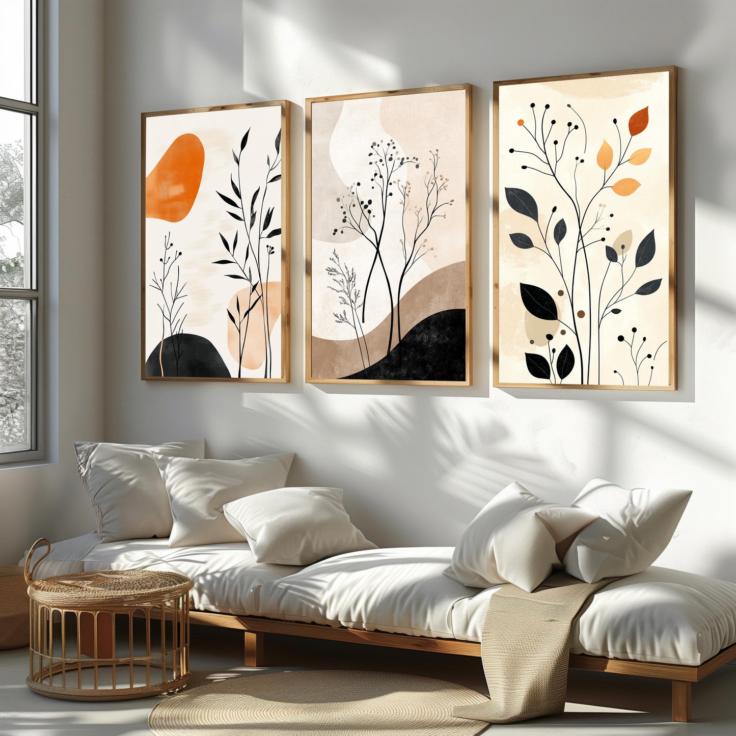 Botanical Wall Art Prints Set: Beige Abstract Plant Decor