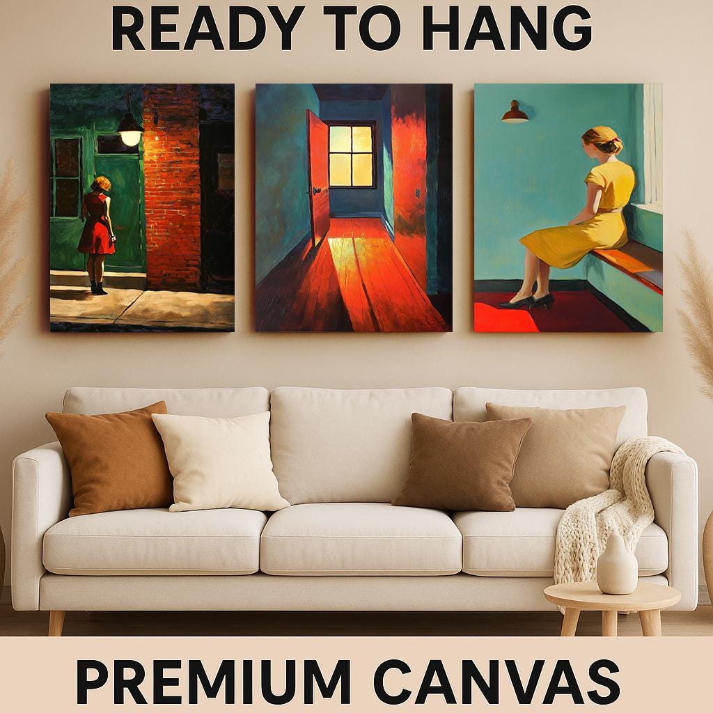 Retro Woman in Yellow Dress Print Set: Urban Minimalist Wall Art