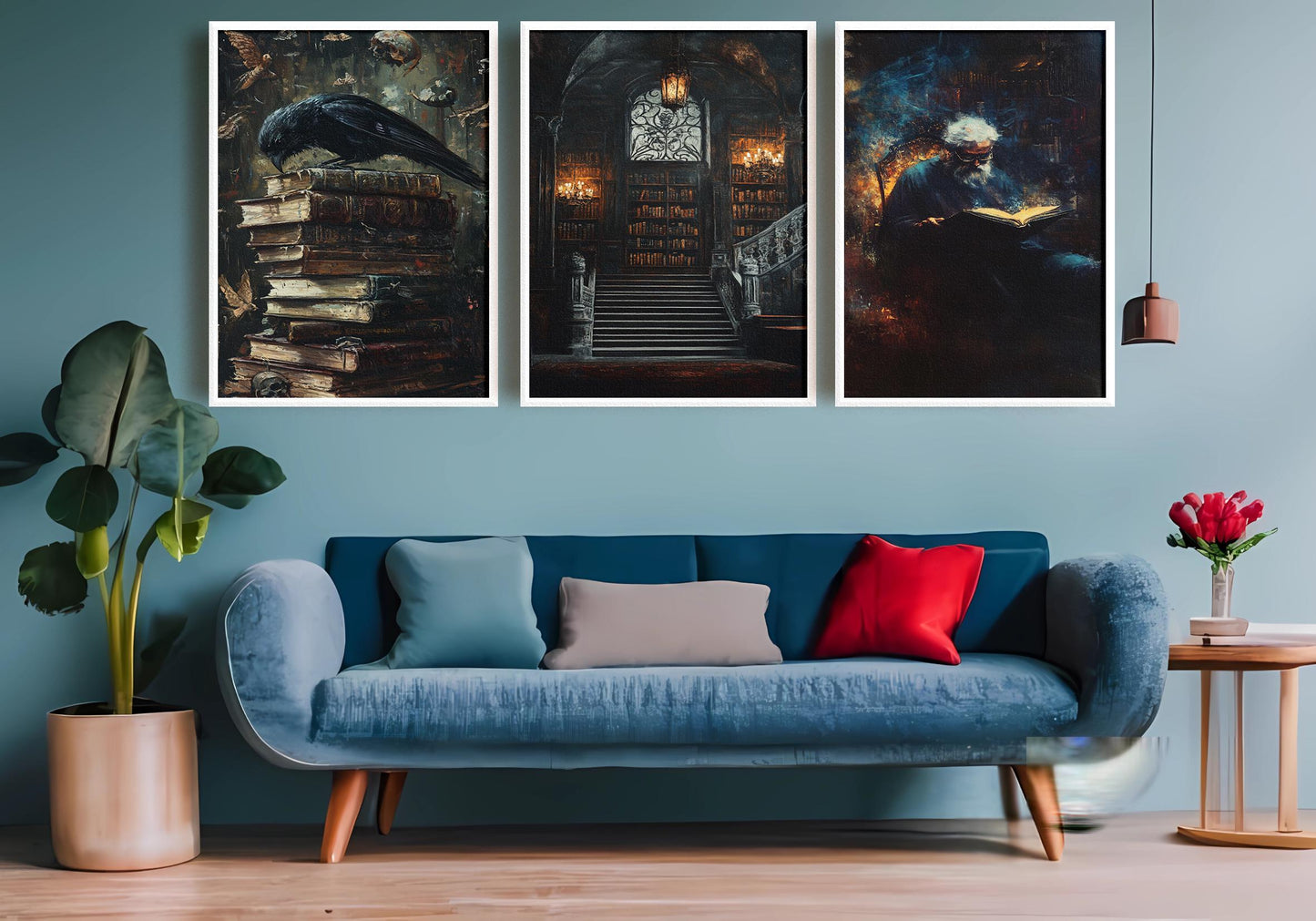 Dark Academia Gothic Art Prints: Haunted Library, Wizard & Crow Set