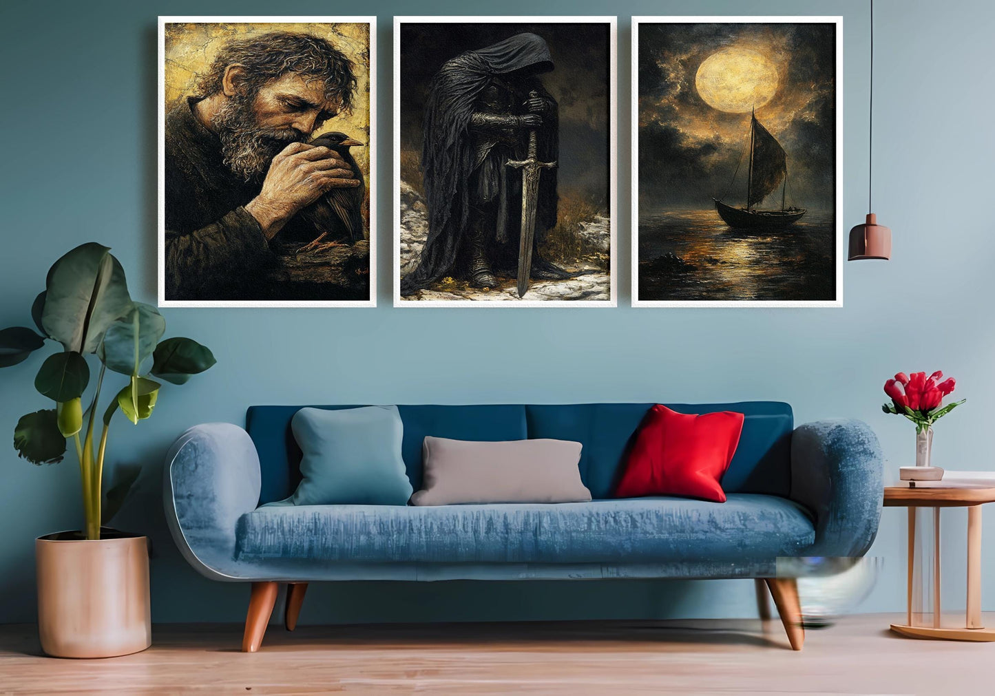 Dark Fantasy Knight Art Prints: Medieval Room Decor, Mythical Canvas Set