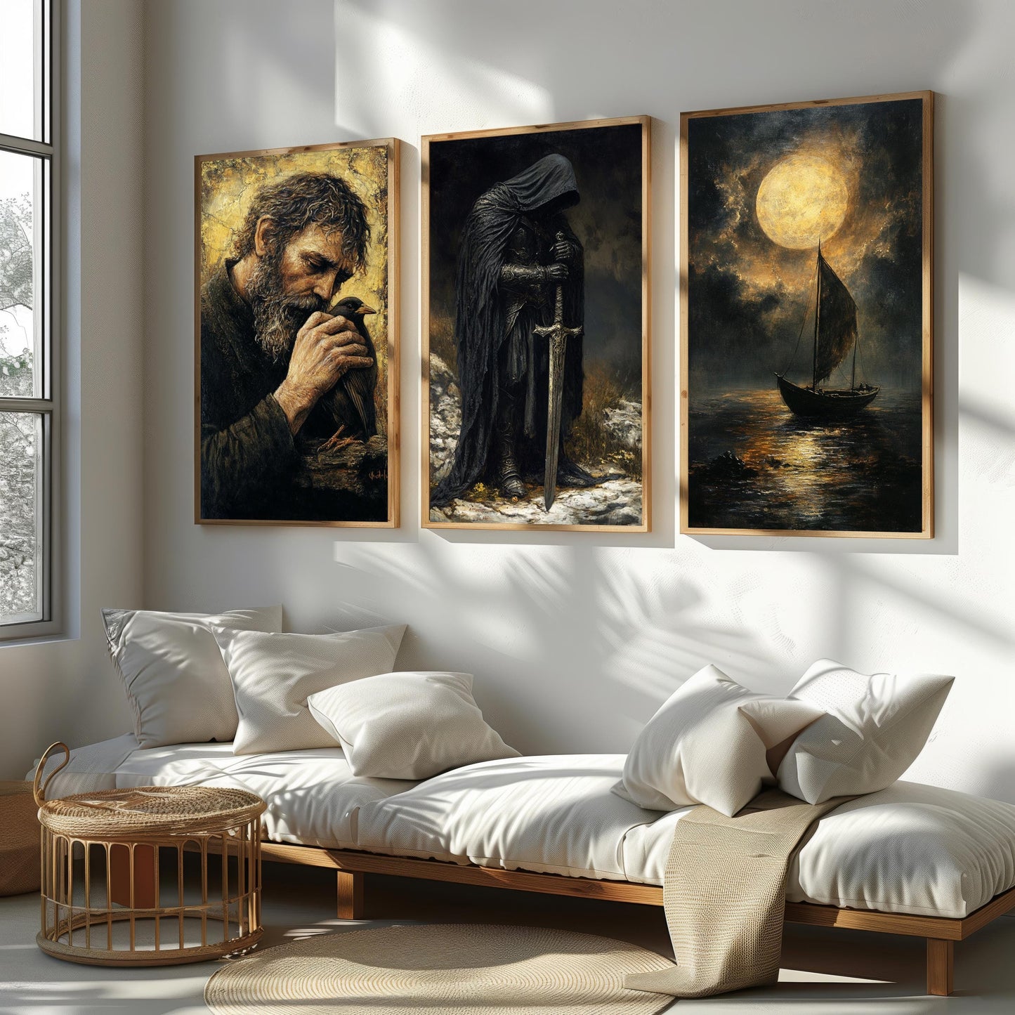 Dark Fantasy Knight Art Prints: Medieval Room Decor, Mythical Canvas Set