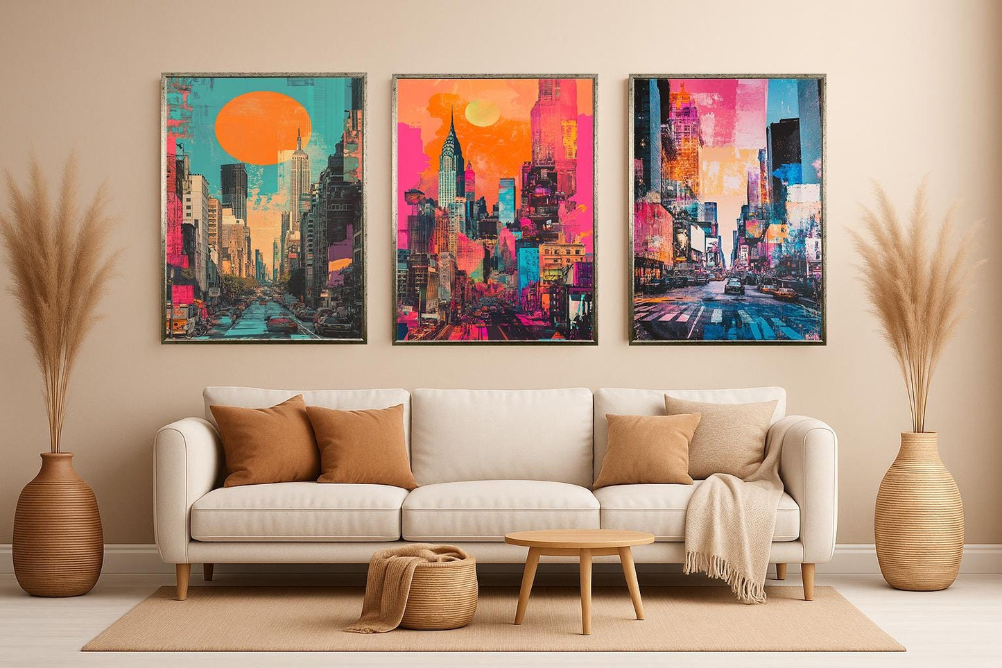 Neon New York City Pop Art Print Set: Modern Urban Skyline