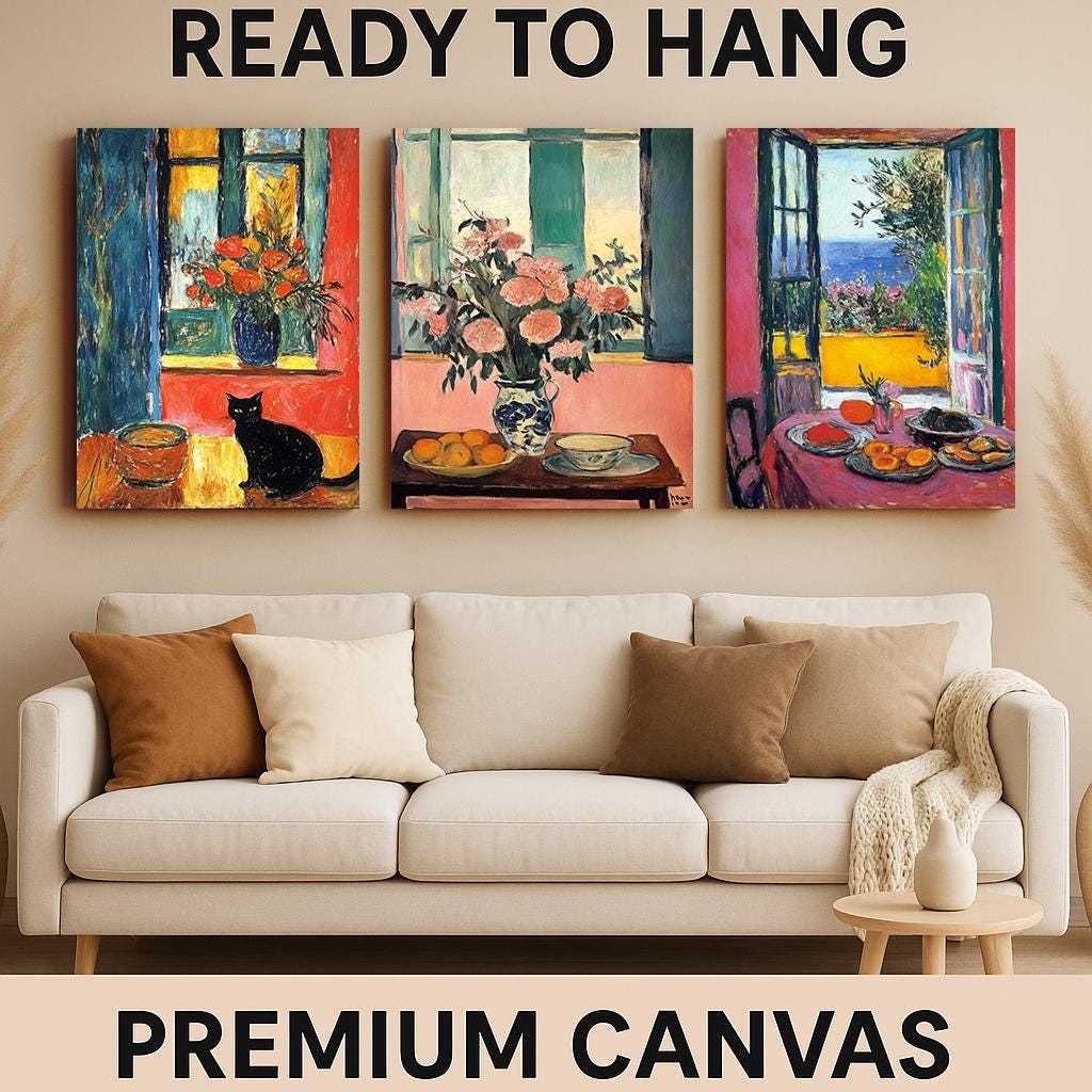 Matisse Style Still Life Prints: French Mediterranean Kitchen Art, Set of 2