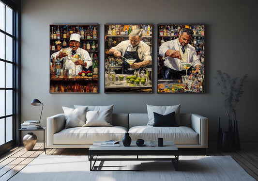 Martini Cocktail Print: Surreal Bartender Oil Painting Style Bar Art