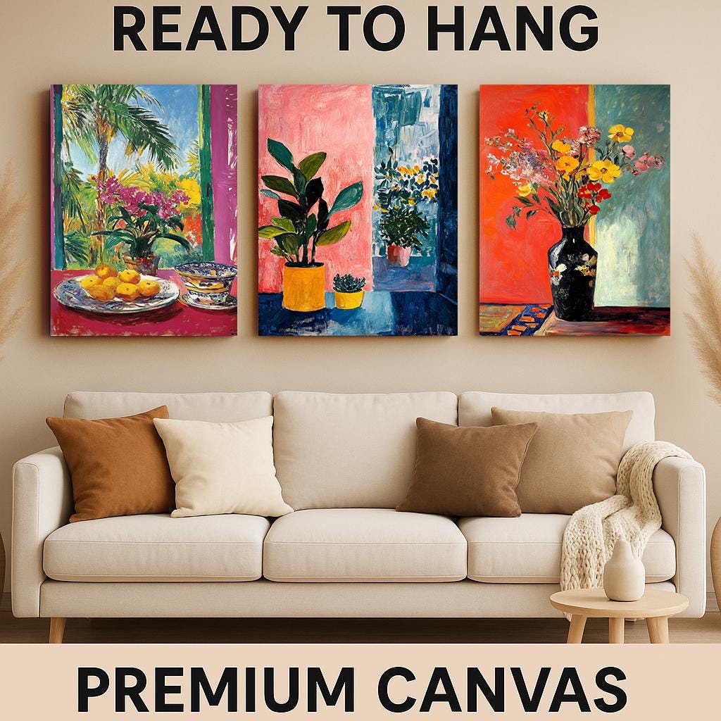Botanical Wall Art Prints Set: Tropical Flowers, Abstract Leaves
