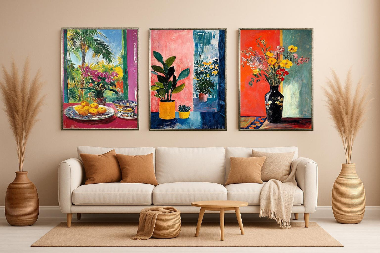 Botanical Wall Art Prints Set: Tropical Flowers, Abstract Leaves