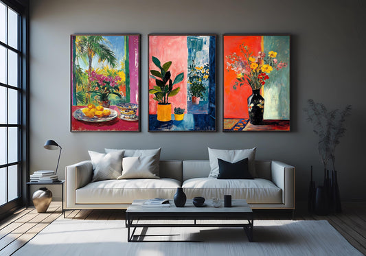 Botanical Wall Art Prints Set: Tropical Flowers, Abstract Leaves