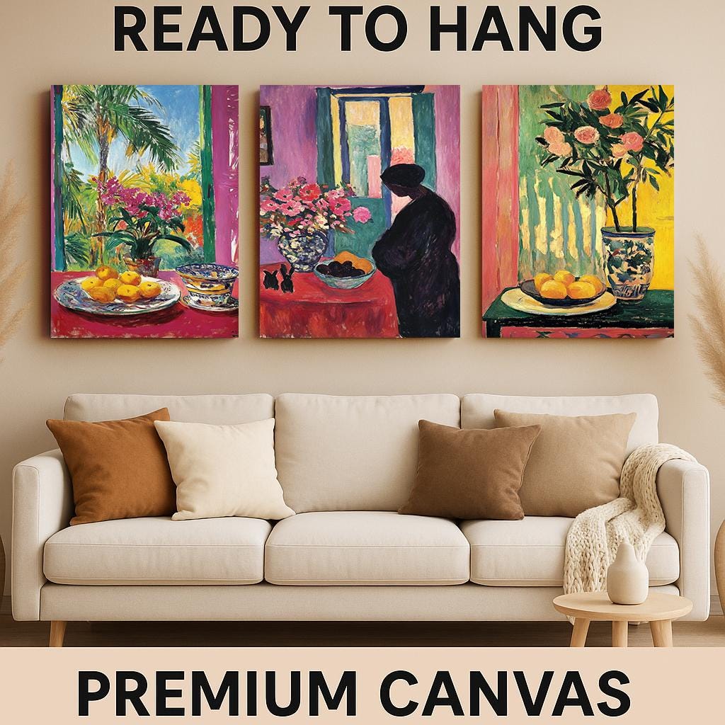 Vibrant Still Life Print Set: Tropical Flower & Fruit Art