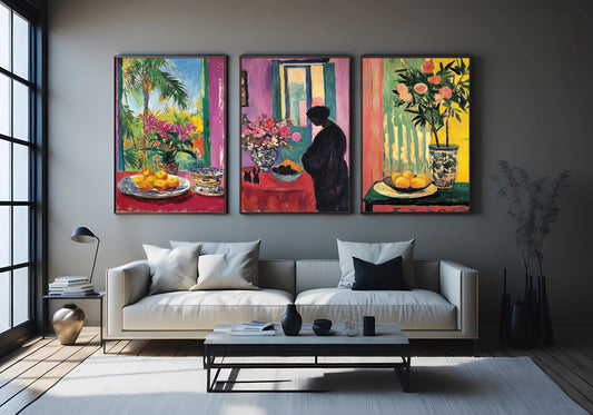 Vibrant Still Life Print Set: Tropical Flower & Fruit Art