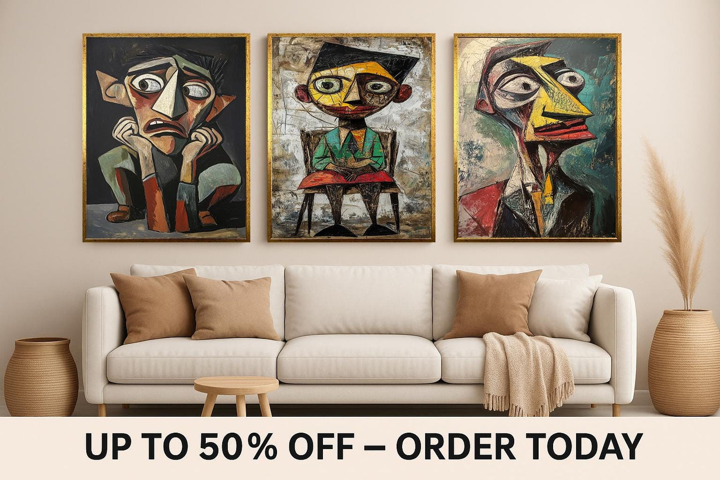 Cubist Face Art Prints: Geometric Portrait Set, Modern Home Decor