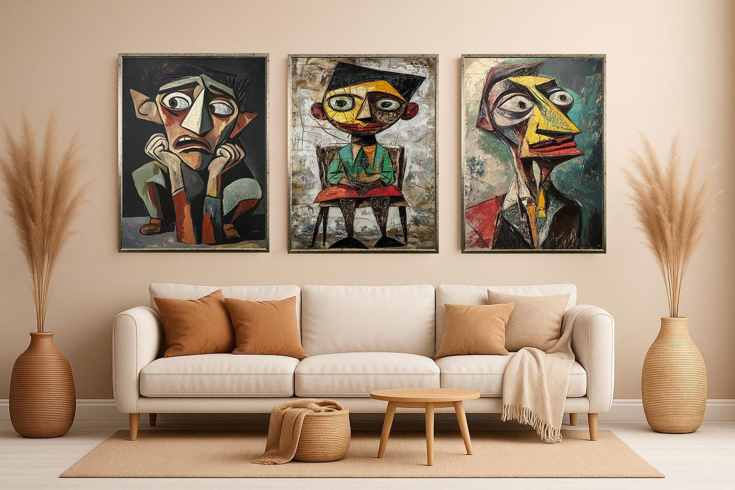 Cubist Face Art Prints: Geometric Portrait Set, Modern Home Decor