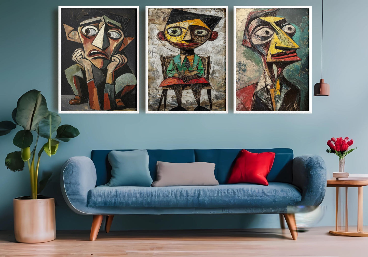 Cubist Face Art Prints: Geometric Portrait Set, Modern Home Decor