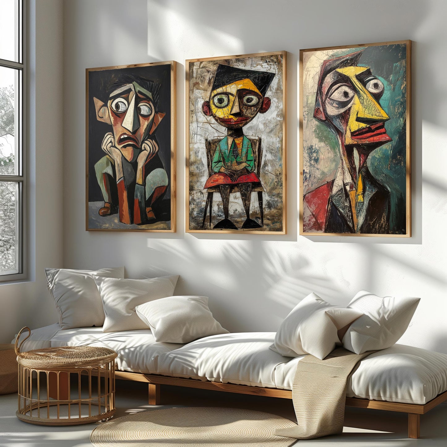 Cubist Face Art Prints: Geometric Portrait Set, Modern Home Decor