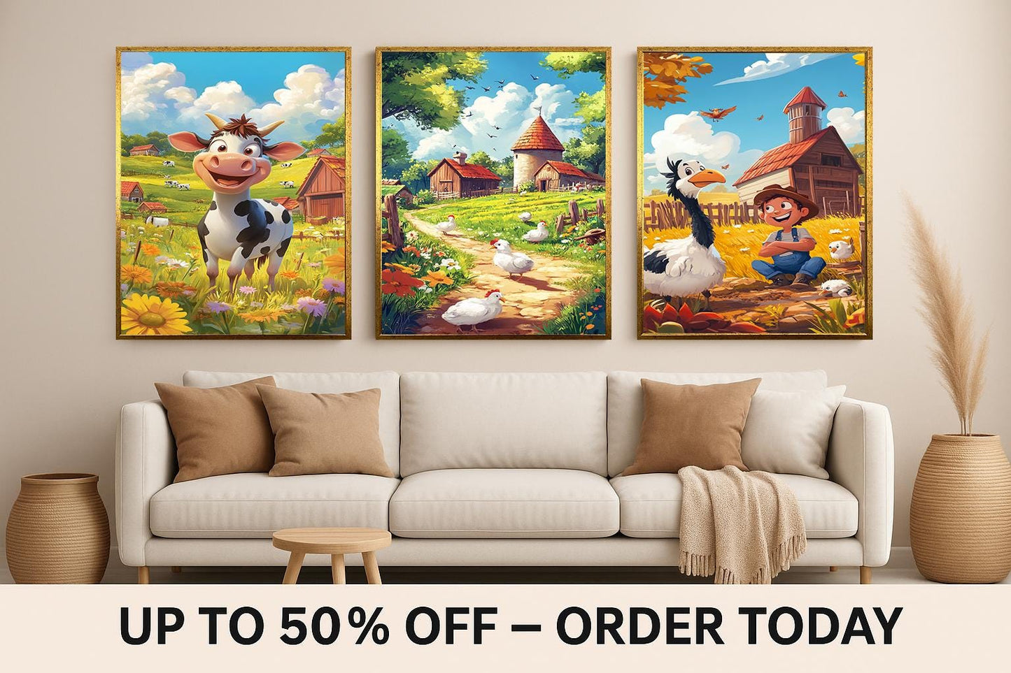 Farm Animal Nursery Art Prints: Whimsical Countryside Decor, Set of 3