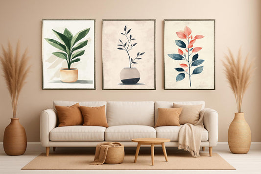 Botanical Wall Art Set of 3: Minimalist Plant Prints, Scandinavian Decor