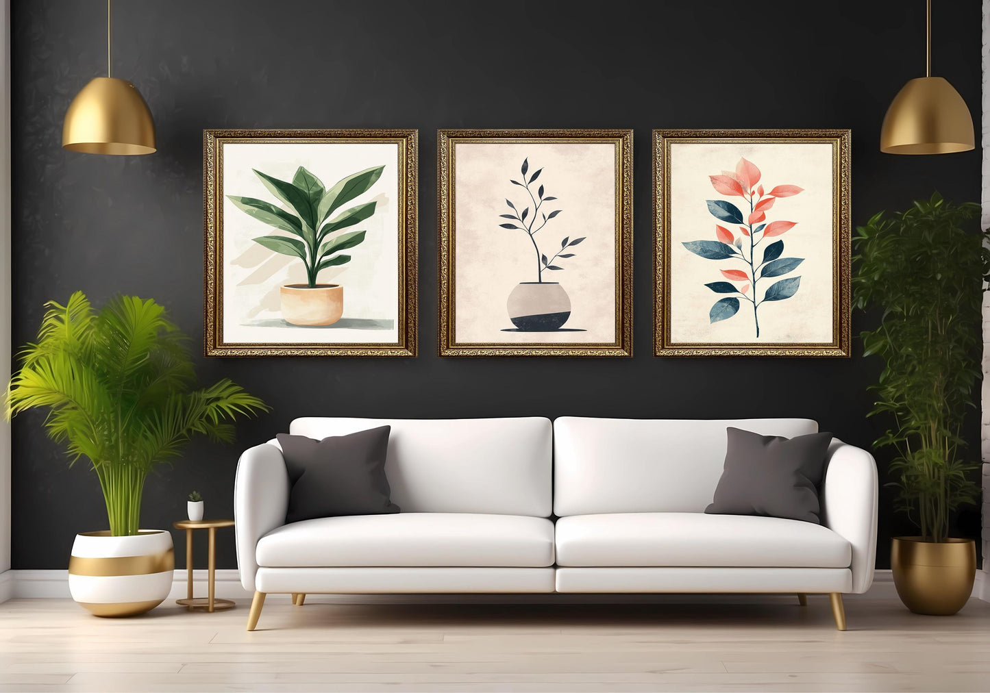 Botanical Wall Art Set of 3: Minimalist Plant Prints, Scandinavian Decor