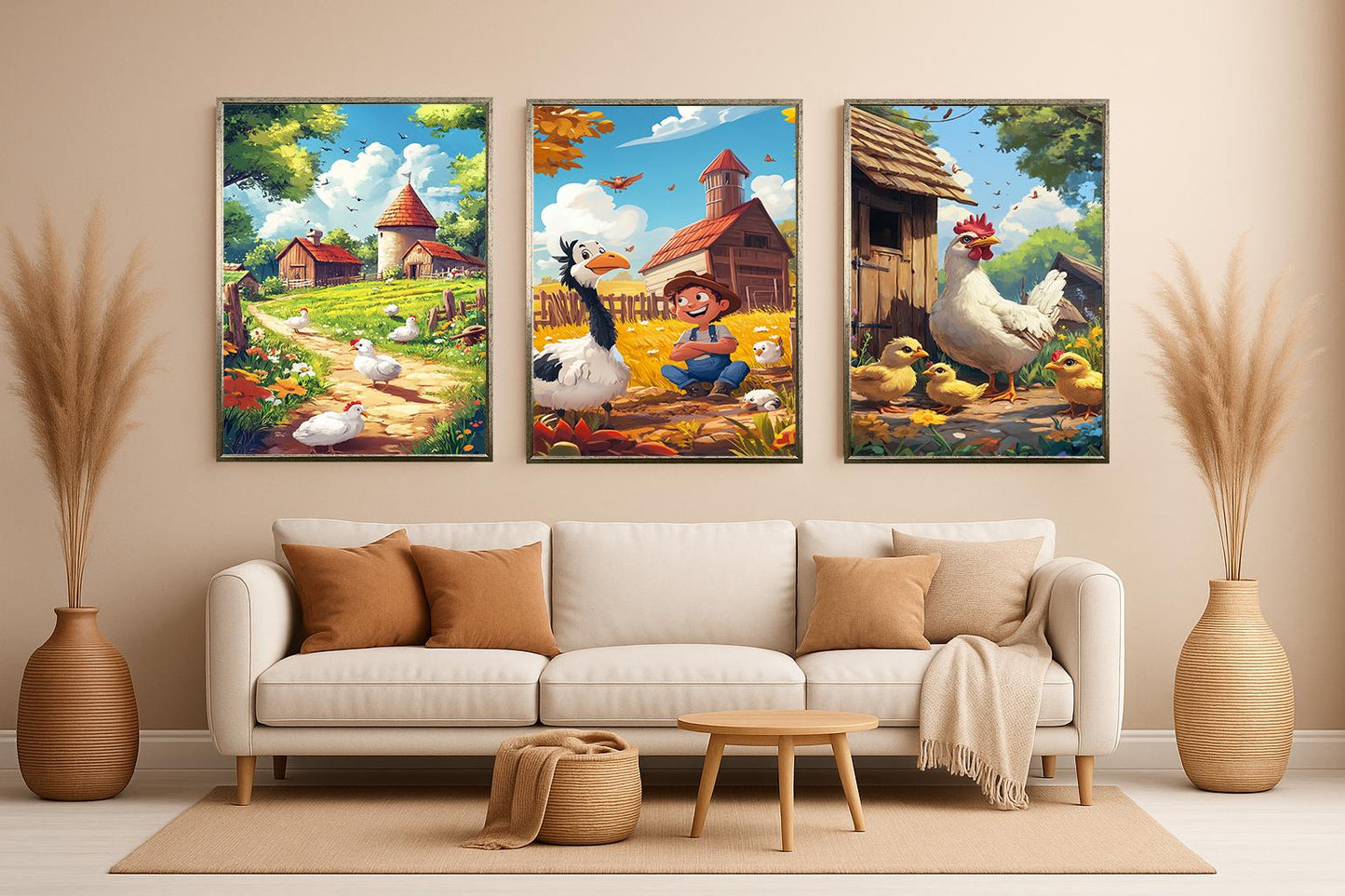 Farm Life Art Print Set: Whimsical Barnyard Animals, Rustic Kids Room Decor
