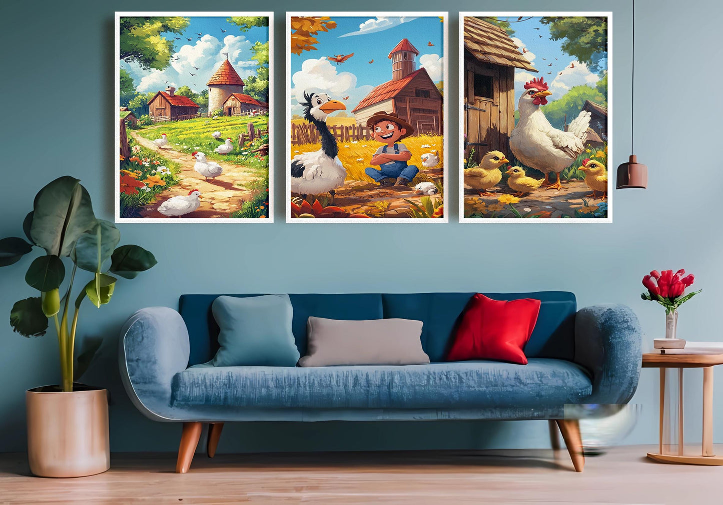 Farm Life Art Print Set: Whimsical Barnyard Animals, Rustic Kids Room Decor