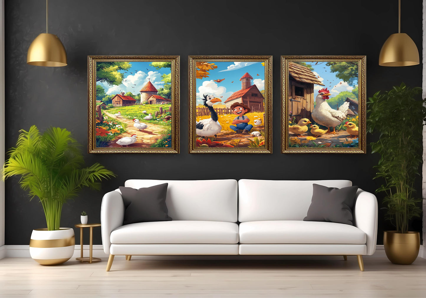 Farm Life Art Print Set: Whimsical Barnyard Animals, Rustic Kids Room Decor
