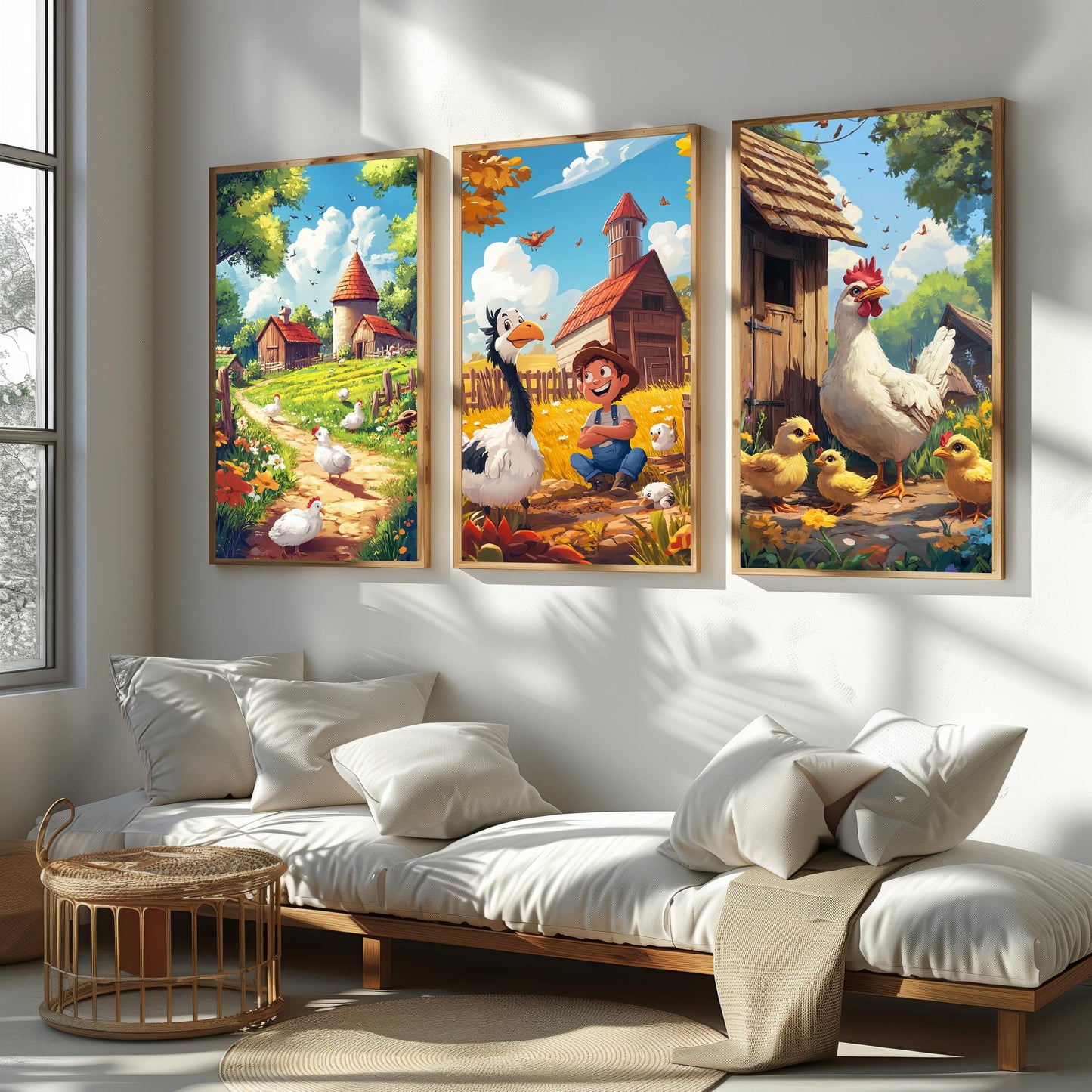 Farm Life Art Print Set: Whimsical Barnyard Animals, Rustic Kids Room Decor