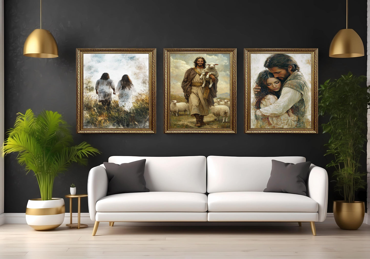 Jesus Canvas Print Set: Good Shepherd, Loving Embrace, Faith Walk