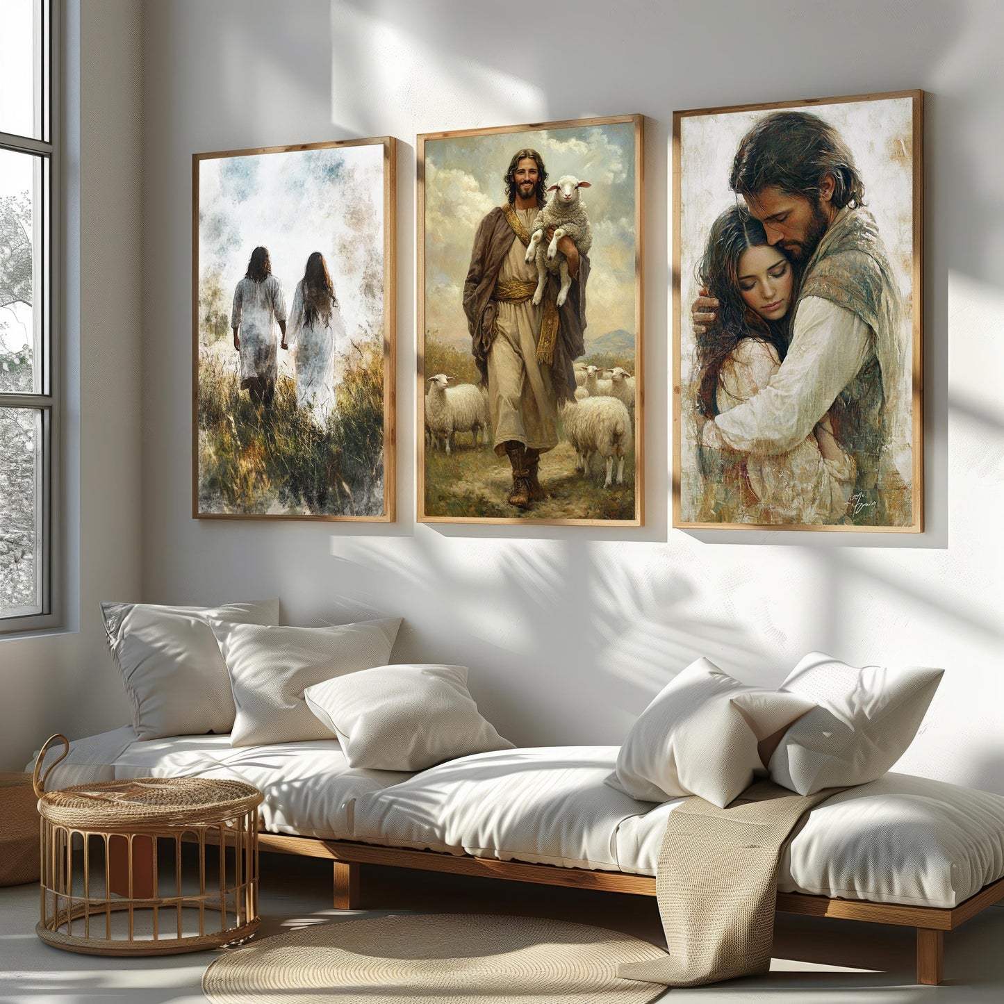 Jesus Canvas Print Set: Good Shepherd, Loving Embrace, Faith Walk