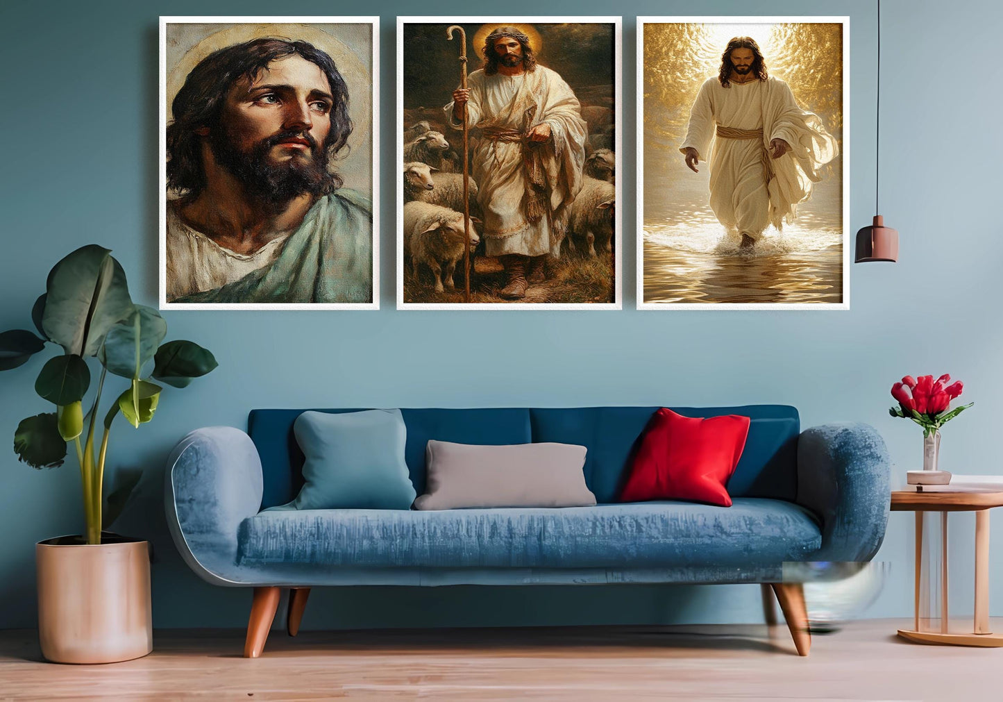 Jesus Christ Canvas Print Set: Good Shepherd, Walking on Water, Sacred Portrait