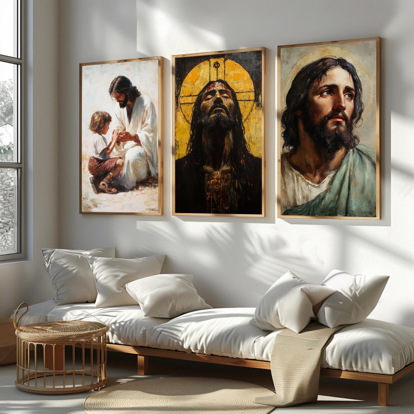 Jesus Christ Canvas Art Set: Passion, Portrait, Children Scene
