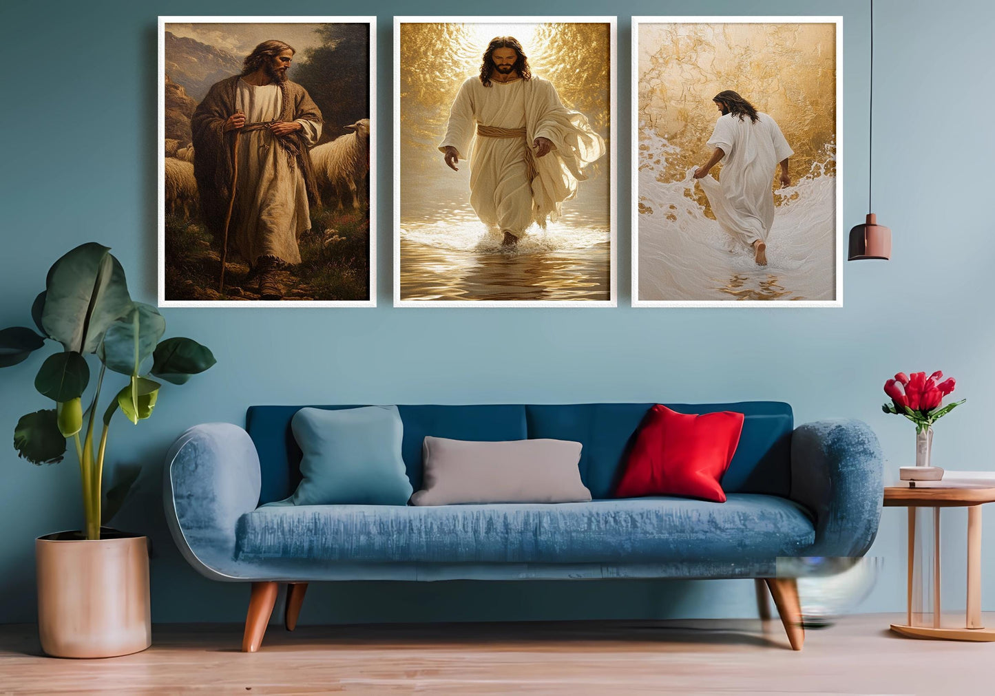 Jesus Christ Canvas Print Set: Christian Art, Shepherd & Golden Light