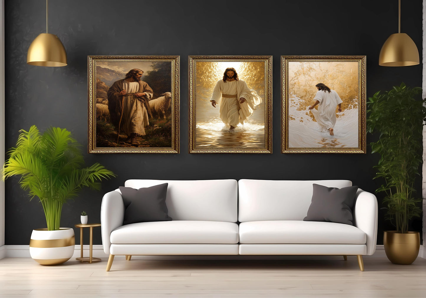 Jesus Christ Canvas Print Set: Christian Art, Shepherd & Golden Light