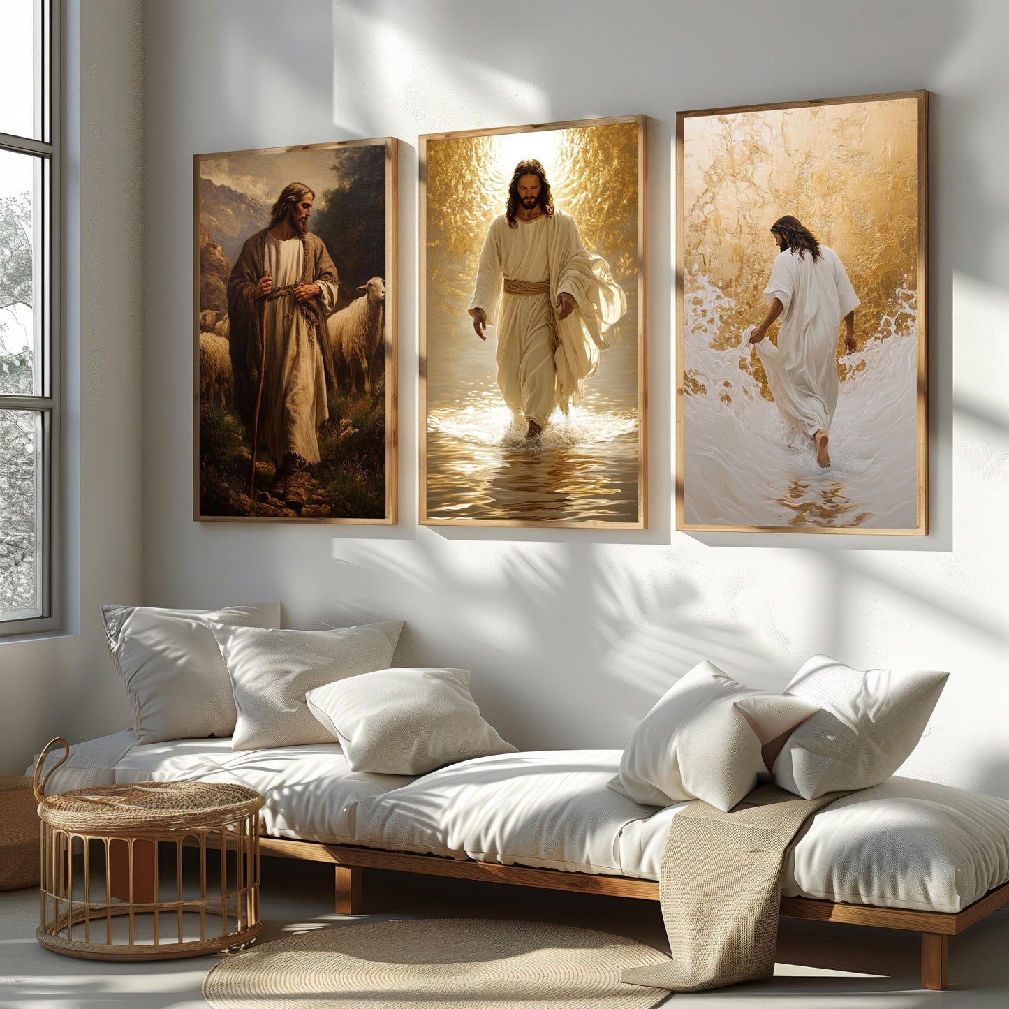 Jesus Christ Canvas Print Set: Christian Art, Shepherd & Golden Light